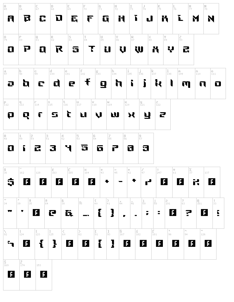 Ninja Thing font map